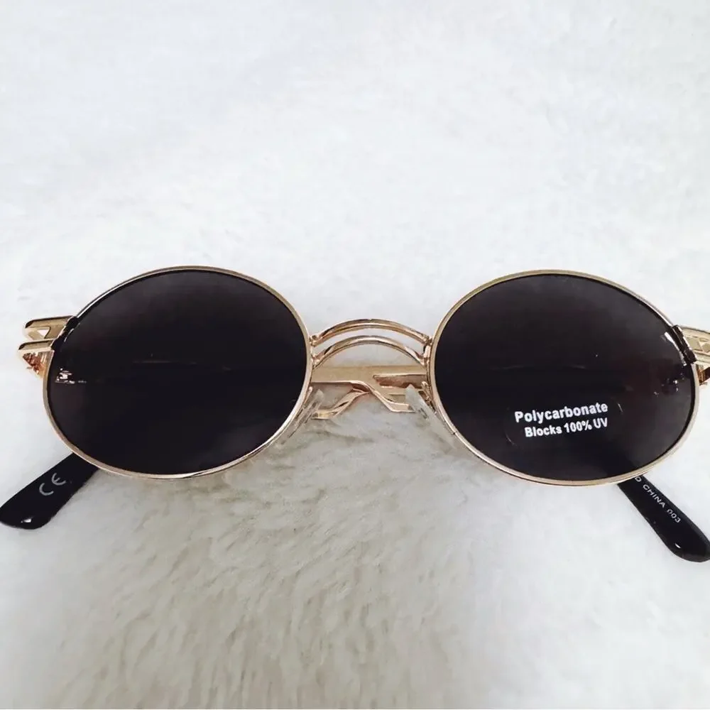 Brandon Black with Gold Rim Round Sunglasses